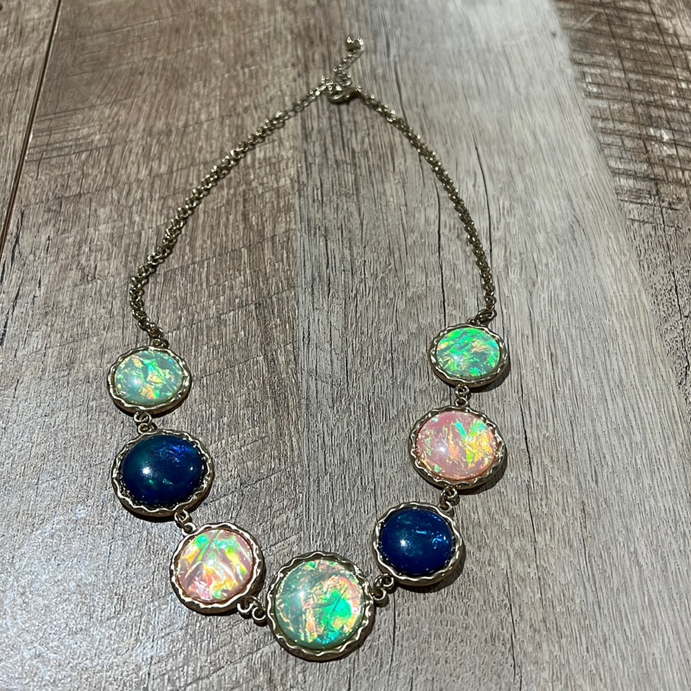 Charming Charlie necklace - blue, green, and pink round stones
